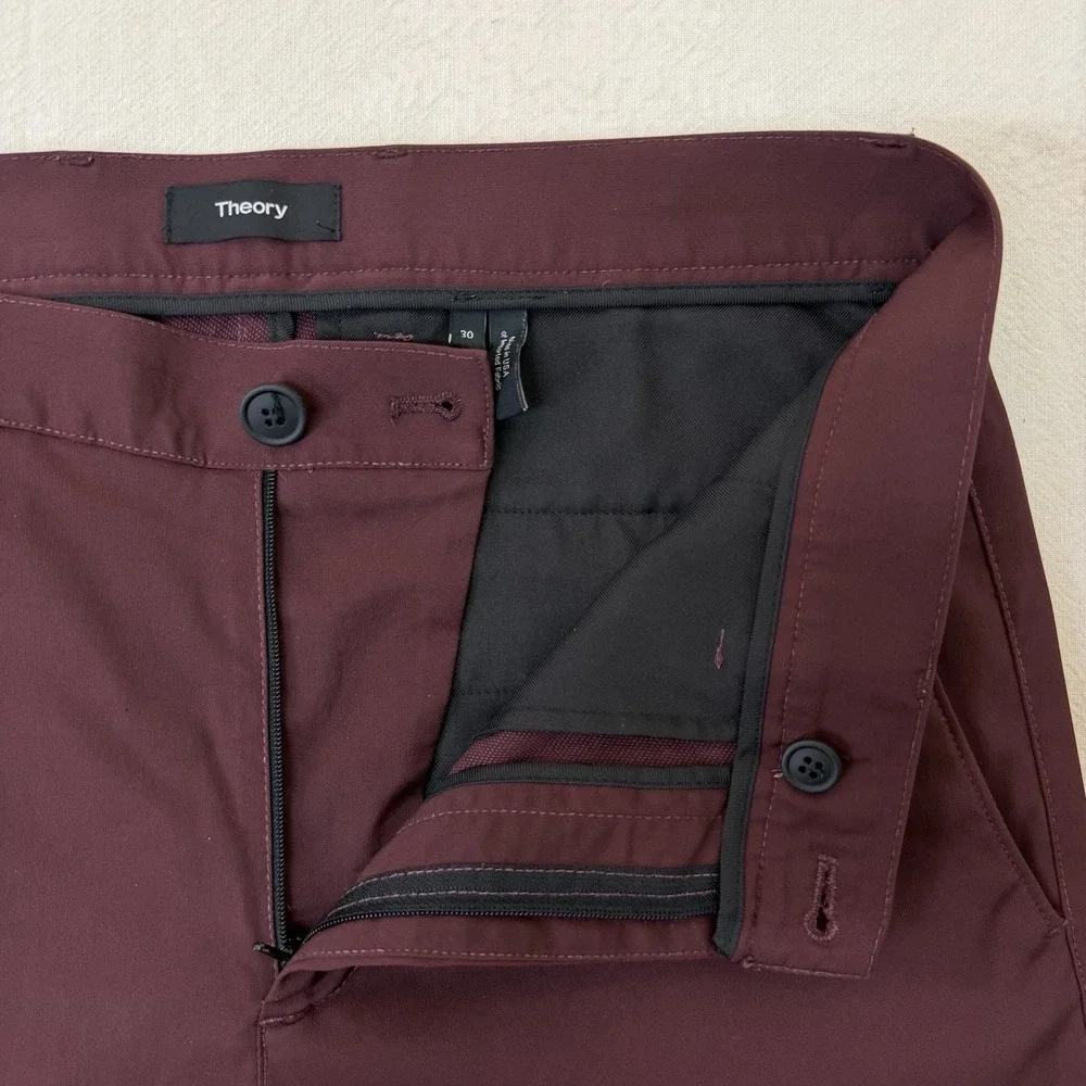Theory Zaine SW Neoteric Pants Mens 30x32 Burgundy Slim Performance Stretch USA